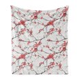 thumbnail image 1 of Nature Soft Flannel Fleece Blanket, Illustration of Sakura Branches Windy April Weather in Japanese Painting Style Art, Cozy Plush for Indoor and Outdoor Use, 60" x 80", Coral Black, by Ambesonne, 1 of 6