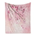 thumbnail image 1 of Nature Soft Flannel Fleece Blanket, Illustration of Spring Tree Branch with Blossoms Sun Beams on Blurred Background, Cozy Plush for Indoor and Outdoor Use, 70" x 90", Pink Fuchsia, by Ambesonne, 1 of 6