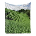 thumbnail image 1 of Nature Soft Flannel Fleece Blanket, Landscape Tea Fields Surrounding with Forest Summer Time View Picture Rural Day, Cozy Plush for Indoor and Outdoor Use, 70" x 90", Green and Blue, by Ambesonne, 1 of 5