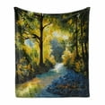 thumbnail image 1 of Nature Soft Flannel Fleece Blanket, Mother Nature Theme Oil Painting Style Forest Meadows and Trees Print, Cozy Plush for Indoor and Outdoor Use, 50" x 70", Avocado Green Fern Green, by Ambesonne, 1 of 6