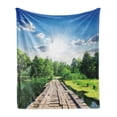 thumbnail image 1 of Nature Soft Flannel Fleece Blanket, Old Wooden Vintage Wooden Deck on Silent River in Sunny Day Rays Fresh Forest Photo, Cozy Plush for Indoor and Outdoor Use, 60" x 80", Blue Green, by Ambesonne, 1 of 5