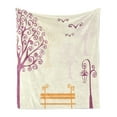 thumbnail image 1 of Nature Soft Flannel Fleece Blanket, Pastel Color Nature Picture Curvy Lines Seagulls Bench and Tree Silhouettes Park, Cozy Plush for Indoor and Outdoor Use, 70" x 90", Orange Purple, by Ambesonne, 1 of 5