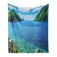 thumbnail image 1 of Nature Soft Flannel Fleece Blanket, Scenic View Sea Bay and Mountain Islands in Palawan Philippines Idyllic Image, Cozy Plush for Indoor and Outdoor Use, 50" x 60", Blue Green White, by Ambesonne, 1 of 6