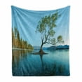 thumbnail image 1 of Nature Soft Flannel Fleece Blanket, Spring Tree on the Lake Surface Surreal Surprises of Mother Earth Photo Print, Cozy Plush for Indoor and Outdoor Use, 60" x 80", Teal Fern Green, by Ambesonne, 1 of 6