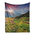 thumbnail image 1 of Nature Soft Flannel Fleece Blanket, Summer Season Scene with Fresh Flowers Green Foliage Mountain Landscape Ukraine, Cozy Plush for Indoor and Outdoor Use, 70" x 90", Pink Green Blue, by Ambesonne, 1 of 5