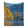 thumbnail image 1 of Nature Soft Flannel Fleece Blanket, Sunken Tree Lake on Mountain Range Exquisite Rural New Zealand Scenery, Cozy Plush for Indoor and Outdoor Use, 60" x 80", Earth Yellow Pale Blue, by Ambesonne, 1 of 6
