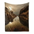 thumbnail image 1 of Nature Soft Flannel Fleece Blanket, Sunrise over Secluded Rocks in Calm Lake Beaming Sun Reflections on Water Cloudy Sky, Cozy Plush for Indoor and Outdoor Use, 70" x 90", Multicolor, by Ambesonne, 1 of 6