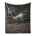 thumbnail image 1 of Nature Soft Flannel Fleece Blanket, Thunder Bolts Across the Sandy Beach from a Powerful Storm Radiant Beams Print, Cozy Plush for Indoor and Outdoor Use, 50" x 70", Brown and Grey, by Ambesonne, 1 of 6