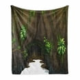 thumbnail image 1 of Nature Soft Flannel Fleece Blanket, Tree Cave Surrounded with Moss Woodland Green Fantasy Secret World Cartoon, Cozy Plush for Indoor and Outdoor Use, 50" x 70", Fern Green Chocolate, by Ambesonne, 1 of 6