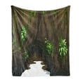 thumbnail image 1 of Nature Soft Flannel Fleece Blanket, Tree Cave Surrounded with Moss Woodland Green Fantasy Secret World Cartoon, Cozy Plush for Indoor and Outdoor Use, 60" x 80", Fern Green Chocolate, by Ambesonne, 1 of 5