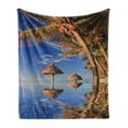 thumbnail image 1 of Nature Soft Flannel Fleece Blanket, Tropic Palm Trees in Ocean Exotic Skyline Summer Paradise Mauritius Honeymoon Theme, Cozy Plush for Indoor and Outdoor Use, 50" x 60", Blue Brown, by Ambesonne, 1 of 5