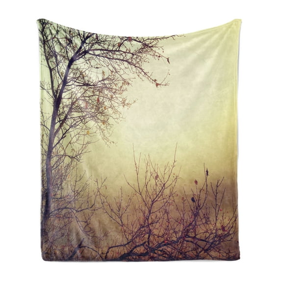 Nature Soft Flannel Fleece Blanket, Vintage Leafless Autumn Tree Branches Background in Saturated Tones Ecology Art Picture, Cozy Plush for Indoor and Outdoor Use, 50" x 70", Sepia, by Ambesonne