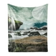 thumbnail image 1 of Nature Soft Flannel Fleece Blanket, Waterfall Streams on Rocks Foggy Full Moon Sky Moss Wild Landscape Ocean Print, Cozy Plush for Indoor and Outdoor Use, 50" x 60", Green and Umber, by Ambesonne, 1 of 5