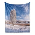 thumbnail image 1 of Nature Soft Flannel Fleece Blanket, Winter Landscape with Snowy Foliage and Tree Icy Frozen Lands Panorama, Cozy Plush for Indoor and Outdoor Use, 50" x 70", Turquoise Avocado Green, by Ambesonne, 1 of 6