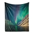 thumbnail image 1 of Nature Soft Flannel Fleece Throw Blanket, Aurora Borealis Above the Rocky Hills Magnetic Poles Solar Space Panorama, Cozy Plush for Indoor and Outdoor Use, 50" x 70", Jade Green, by Ambesonne, 1 of 5