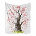 thumbnail image 1 of Nature Soft Flannel Fleece Throw Blanket, Big Sakura Tree in Full Blossom Seasonal Far Eastern Nature Artwork, Cozy Plush for Indoor and Outdoor Use, 70" x 90", Pink Black Green, by Ambesonne, 1 of 5