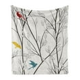thumbnail image 1 of Nature Soft Flannel Fleece Throw Blanket, Birds Wildlife Cartoon Like Image with Tree Leaf Art Print, Cozy Plush for Indoor and Outdoor Use, 70" x 90", Mustard Maroon, by Ambesonne, 1 of 5