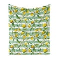 thumbnail image 1 of Nature Soft Flannel Fleece Throw Blanket, Blooming Lemon Tree on Striped Paintbrush Background Evergreen Art, Cozy Plush for Indoor and Outdoor Use, 70" x 90", Fern Green Seafoam, by Ambesonne, 1 of 5