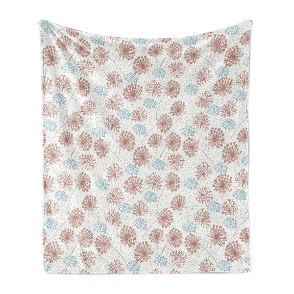 Nature Soft Flannel Fleece Throw Blanket, Botanical Art Pattern with Continuous Rustic Flowers and Dots Print, Cozy Plush for Indoor and Outdoor Use, 50" x 60", Pale Rust White and Blue, by Ambesonne
