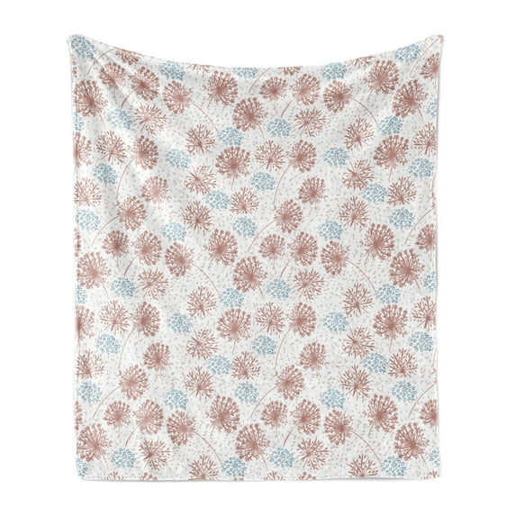 Nature Soft Flannel Fleece Throw Blanket, Botanical Art Pattern with Continuous Rustic Flowers and Dots Print, Cozy Plush for Indoor and Outdoor Use, 70" x 90", Pale Rust White and Blue, by Ambesonne