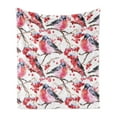 thumbnail image 1 of Nature Soft Flannel Fleece Throw Blanket, Bullfinches Birds on Branches Blueberries Dramatic Spring Watercolor Design, Cozy Plush for Indoor and Outdoor Use, 50" x 60", Grey Grey Red, by Ambesonne, 1 of 5