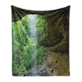 thumbnail image 1 of Nature Soft Flannel Fleece Throw Blanket, Canyon Michigan Caves Memorial Falls in the Forest Eco Foliage Picture, Cozy Plush for Indoor and Outdoor Use, 70" x 90", Army and Fern Green, by Ambesonne, 1 of 6