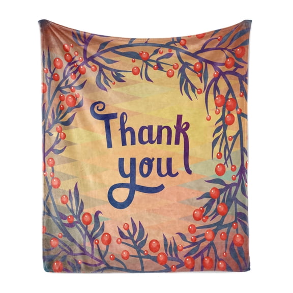 Nature Soft Flannel Fleece Throw Blanket, Christmas Time Flower Leaves Ivy Geometric Background Thanx Note Print, Cozy Plush for Indoor and Outdoor Use, 60" x 80", Multicolor, by Ambesonne