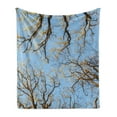 thumbnail image 1 of Nature Soft Flannel Fleece Throw Blanket, Crown of Trees Under Vibrant Sky Twig Birch Tranquility Relaxing Air Radial Image, Cozy Plush for Indoor and Outdoor Use, 70" x 90", Blue Brown, by Ambesonne, 1 of 5
