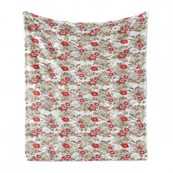 Nature Soft Flannel Fleece Throw Blanket, Curly Pattern with Romantic Flowers in Tender Tones, Cozy Plush for Indoor and Outdoor Use, 60" x 80", Pink Sepia, by Ambesonne