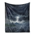 thumbnail image 1 of Nature Soft Flannel Fleece Throw Blanket, Dark Stormy Sky over Mountains Like Fictional Powerful Nature Image, Cozy Plush for Indoor and Outdoor Use, 70" x 90", Blue, by Ambesonne, 1 of 5