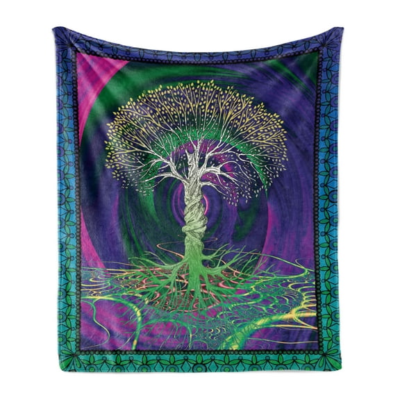 Nature Soft Flannel Fleece Throw Blanket, Digital Psychedelic Tree of Life Turning Gothic Background Mystery Display, Cozy Plush for Indoor and Outdoor Use, 50" x 60", Purple Fuchsia, by Ambesonne