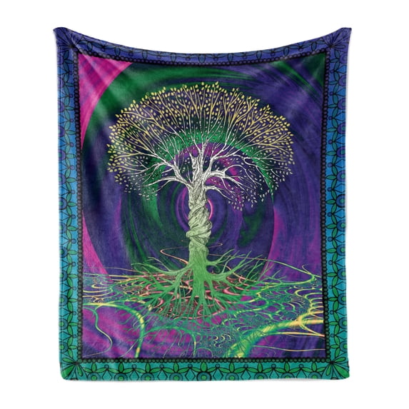 Nature Soft Flannel Fleece Throw Blanket, Digital Psychedelic Tree of Life Turning Gothic Background Mystery Display, Cozy Plush for Indoor and Outdoor Use, 70" x 90", Purple Fuchsia, by Ambesonne