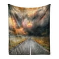 thumbnail image 1 of Nature Soft Flannel Fleece Throw Blanket, Dusty Storm Clouds and Thunder over Highway in Field Electrical Activity Print, Cozy Plush for Indoor and Outdoor Use, 70" x 90", Orange Grey, by Ambesonne, 1 of 5