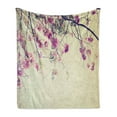 thumbnail image 1 of Nature Soft Flannel Fleece Throw Blanket, Floral Flowers Branches Sakura Blooms Cherry Blossoms Spring Time Photo, Cozy Plush for Indoor and Outdoor Use, 50" x 60", Cream Fuchsia Brown, by Ambesonne, 1 of 5
