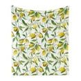 thumbnail image 1 of Nature Soft Flannel Fleece Throw Blanket, Flowering Lemon Woody Plant Romance Habitat Citrus Fresh Background, Cozy Plush for Indoor and Outdoor Use, 50" x 70", Fern Green Yellow White, by Ambesonne, 1 of 5