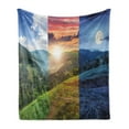 thumbnail image 1 of Nature Soft Flannel Fleece Throw Blanket, Foggy Mountain Forest View in Various Times of the Day Idyllic Nature Collage Art, Cozy Plush for Indoor and Outdoor Use, 50" x 60", Multicolor, by Ambesonne, 1 of 5