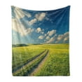 thumbnail image 1 of Nature Soft Flannel Fleece Throw Blanket, Grass Path Clouds Sky Serene Sun Spring Rural Country Panorama Art, Cozy Plush for Indoor and Outdoor Use, 70" x 90", Apple Green Dark Blue, by Ambesonne, 1 of 5