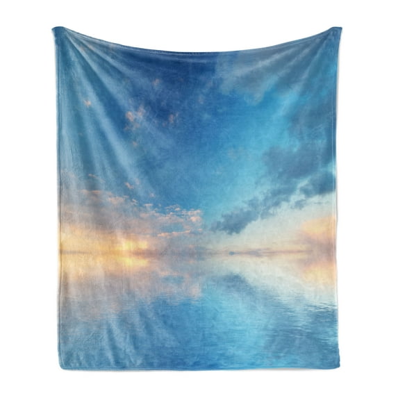 Nature Soft Flannel Fleece Throw Blanket, Inside out Sky and Sea Looks Like Combined in Horizon Ocean Clouds Tranquil Peace Theme, Cozy Plush for Indoor and Outdoor Use, 60" x 80", Blue, by Ambesonne