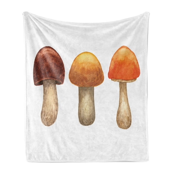 Nature Soft Flannel Fleece Throw Blanket, Mushroom Various Colors Tricolor Edible Forest Flora, Cozy Plush for Indoor and Outdoor Use, 50" x 60", Redwood Orange, by Ambesonne
