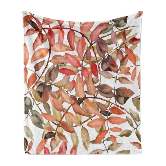 Nature Soft Flannel Fleece Throw Blanket, Northwoods Falling Leaves Fall Colors Tree Branches Flower Blossoms, Cozy Plush for Indoor and Outdoor Use, 50" x 70", Coral Taupe, by Ambesonne