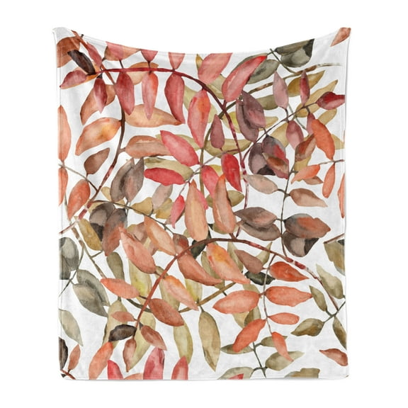 Nature Soft Flannel Fleece Throw Blanket, Northwoods Falling Leaves Fall Colors Tree Branches Flower Blossoms, Cozy Plush for Indoor and Outdoor Use, 70" x 90", Coral Taupe, by Ambesonne