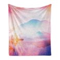 thumbnail image 1 of Nature Soft Flannel Fleece Throw Blanket, Ombre Exotic Landscape Palm Trees Illustration, Cozy Plush for Indoor and Outdoor Use, 50" x 60", Pale Sky Blue Champagne, by Ambesonne, 1 of 5