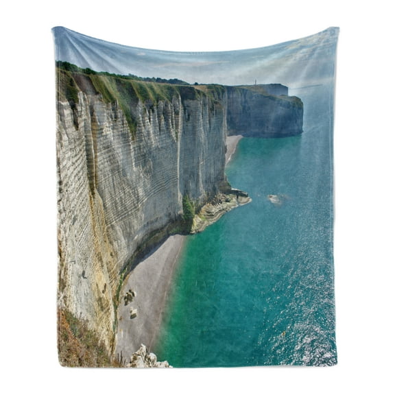 Nature Soft Flannel Fleece Throw Blanket, Picturesque of Cliffs Etretat in Normandy France High Rocky Formation Sea View, Cozy Plush for Indoor and Outdoor Use, 50" x 60", Multicolor, by Ambesonne