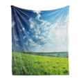 thumbnail image 1 of Nature Soft Flannel Fleece Throw Blanket, Refreshing Meadow Valley Under Cloud Sun Sky Spring Grass Country Image, Cozy Plush for Indoor and Outdoor Use, 50" x 60", Lime Green Pale Blue, by Ambesonne, 1 of 6