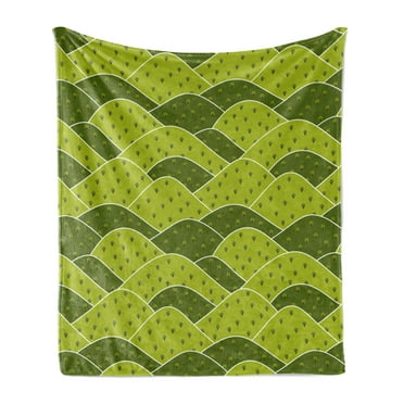 Nature Soft Flannel Fleece Throw Blanket, Simplistic Hills Cartoon Design Trees Mountains Landscape Illustration Pattern, Cozy Plush for Indoor and Outdoor Use, 70" x 90", Apple Green, by Ambesonne