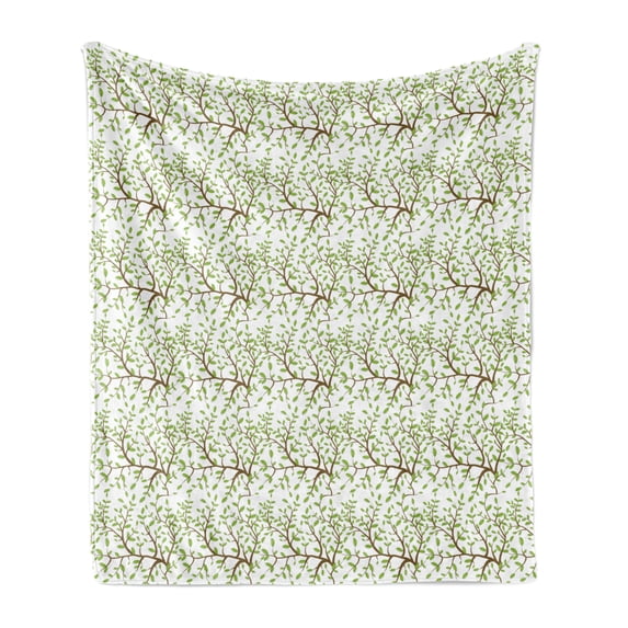 Nature Soft Flannel Fleece Throw Blanket, Simplistic Tree Illustration Leaves on Branch Pattern Plain Background, Cozy Plush for Indoor and Outdoor Use, 60" x 80", Lime Green and Fawn, by Ambesonne