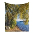 thumbnail image 1 of Nature Soft Flannel Fleece Throw Blanket, Small Boat Under Tree by the Lake North Island New Zealand Picturesque View, Cozy Plush for Indoor and Outdoor Use, 70" x 90", Olive Green Blue, by Ambesonne, 1 of 6