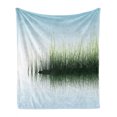 thumbnail image 1 of Nature Soft Flannel Fleece Throw Blanket, Spring Time Sunset Beams Lake Reflection with Leaves Buds Flowers Rock Image, Cozy Plush for Indoor and Outdoor Use, 50" x 60", Blue and Green, by Ambesonne, 1 of 6