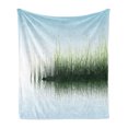 thumbnail image 1 of Nature Soft Flannel Fleece Throw Blanket, Spring Time Sunset Beams Lake Reflection with Leaves Buds Flowers Rock Image, Cozy Plush for Indoor and Outdoor Use, 60" x 80", Blue and Green, by Ambesonne, 1 of 6