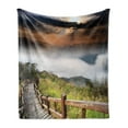 thumbnail image 1 of Nature Soft Flannel Fleece Throw Blanket, Sunrise over Mountains in Hazy Foggy Sky Italian High Peaks Refreshing Landscape, Cozy Plush for Indoor and Outdoor Use, 50" x 70", Multicolor, by Ambesonne, 1 of 5